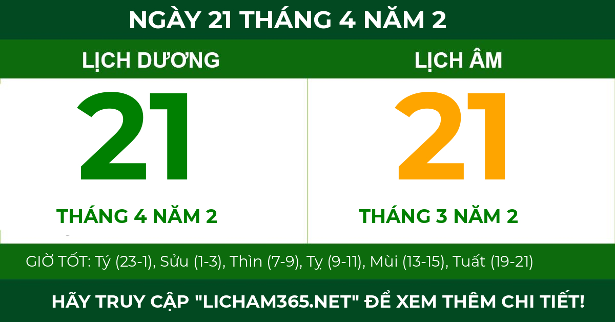 lịch âm ngày 21 tháng 4 năm 2