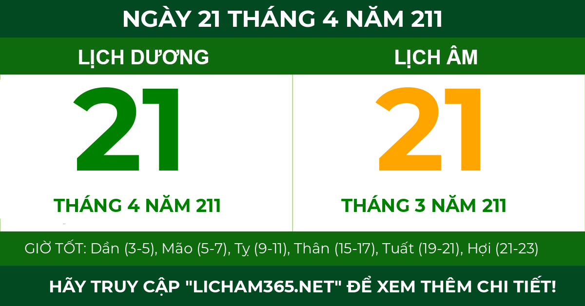 lịch âm ngày 21 tháng 4 năm 211