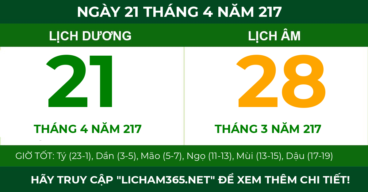 lịch âm ngày 21 tháng 4 năm 217