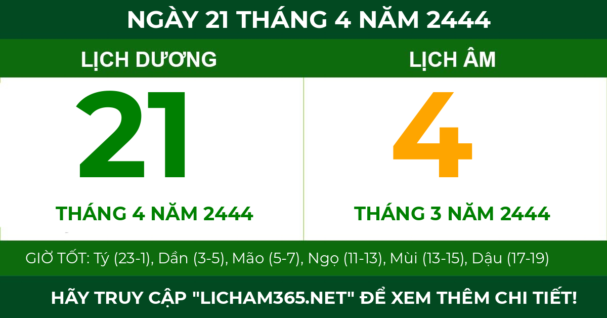 lịch âm ngày 21 tháng 4 năm 2444