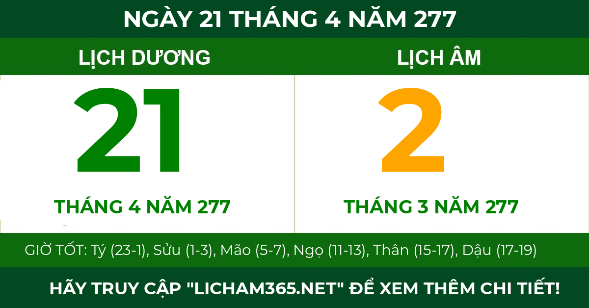 lịch âm ngày 21 tháng 4 năm 277