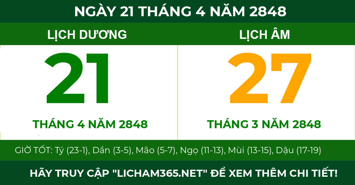 lịch âm ngày 21 tháng 4 năm 2848