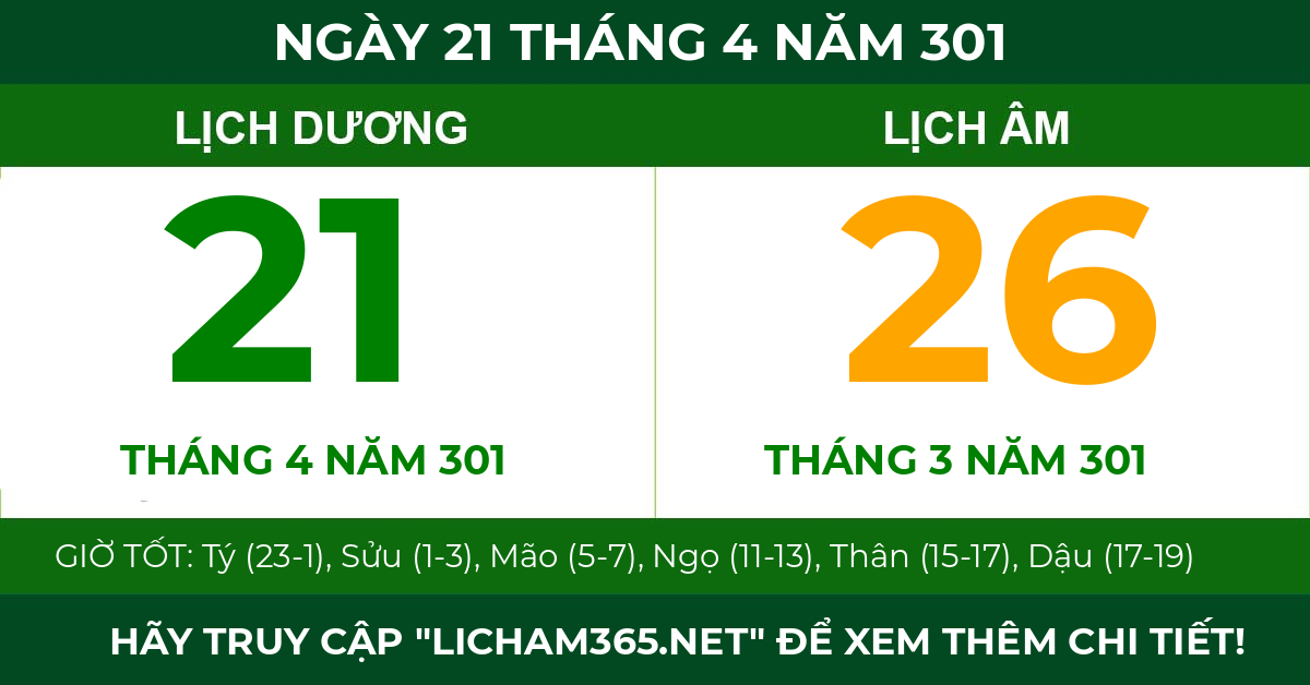 lịch âm ngày 21 tháng 4 năm 301