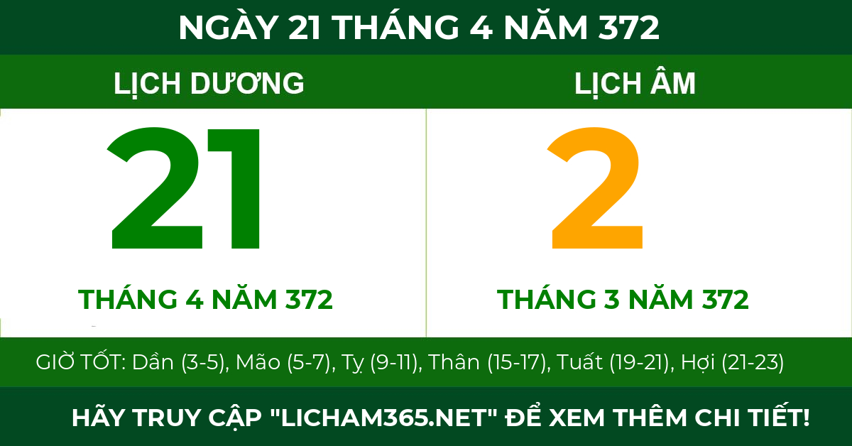 lịch âm ngày 21 tháng 4 năm 372