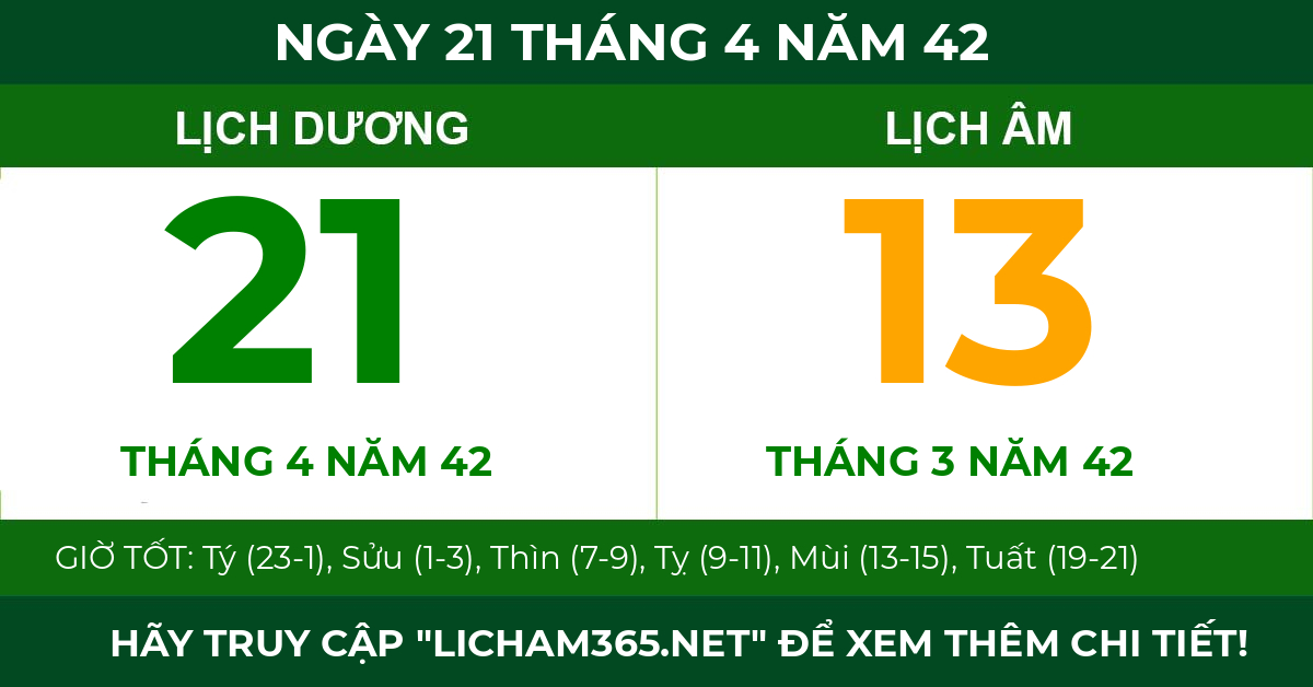 lịch âm ngày 21 tháng 4 năm 42
