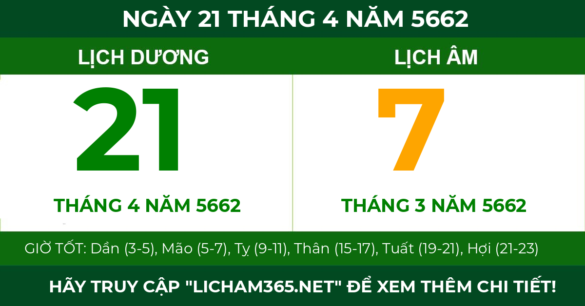 lịch âm ngày 21 tháng 4 năm 5662