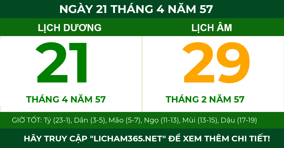 lịch âm ngày 21 tháng 4 năm 57