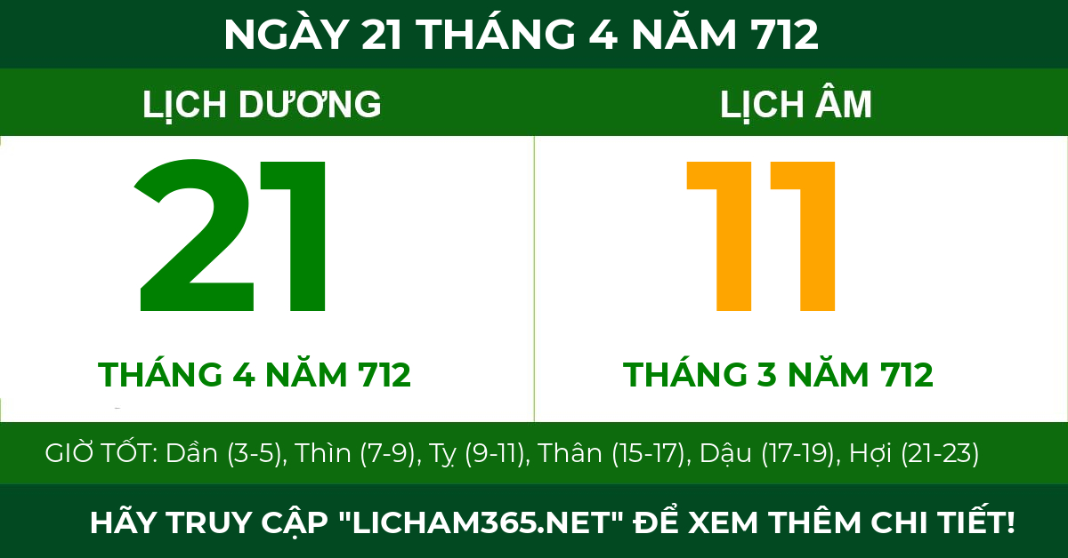 lịch âm ngày 21 tháng 4 năm 712