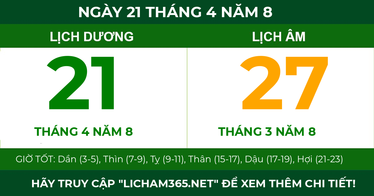 lịch âm ngày 21 tháng 4 năm 8