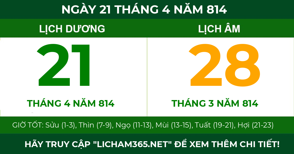 lịch âm ngày 21 tháng 4 năm 814