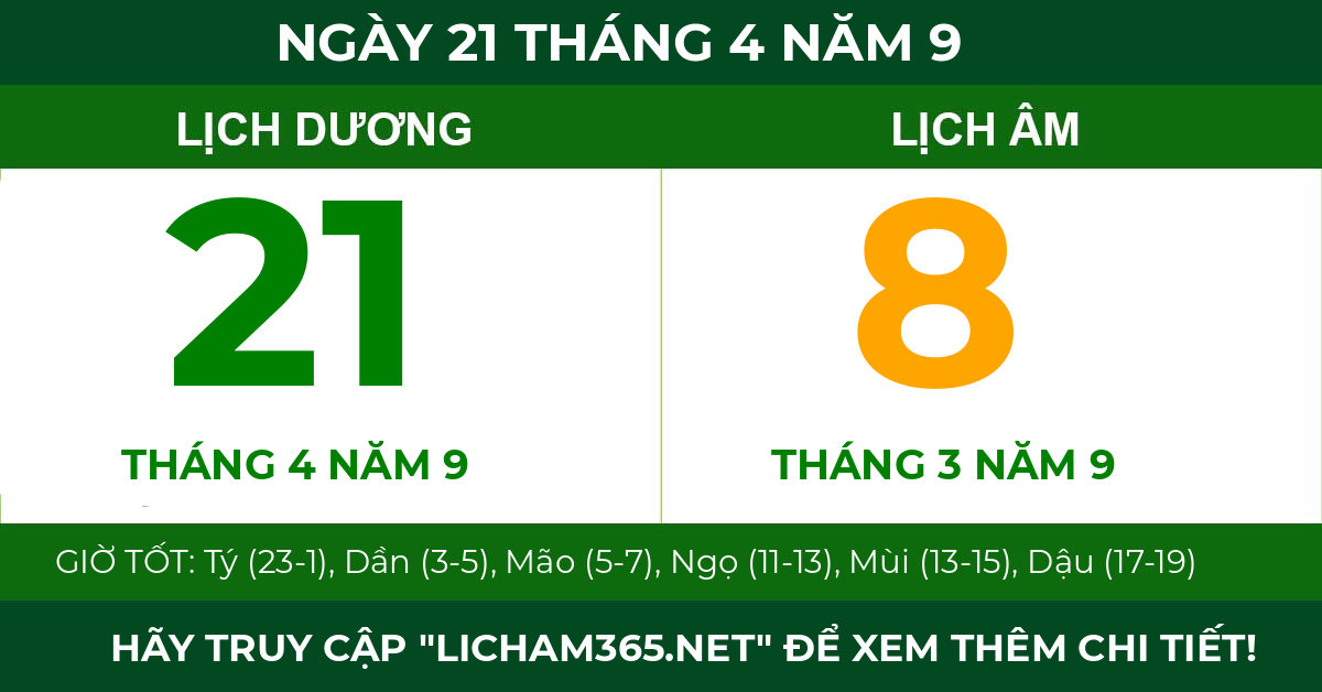 lịch âm ngày 21 tháng 4 năm 9