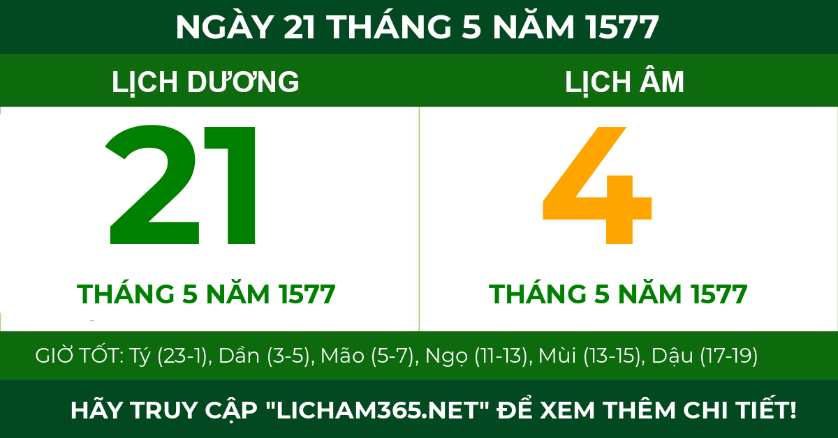 lịch âm ngày 21 tháng 5 năm 1577