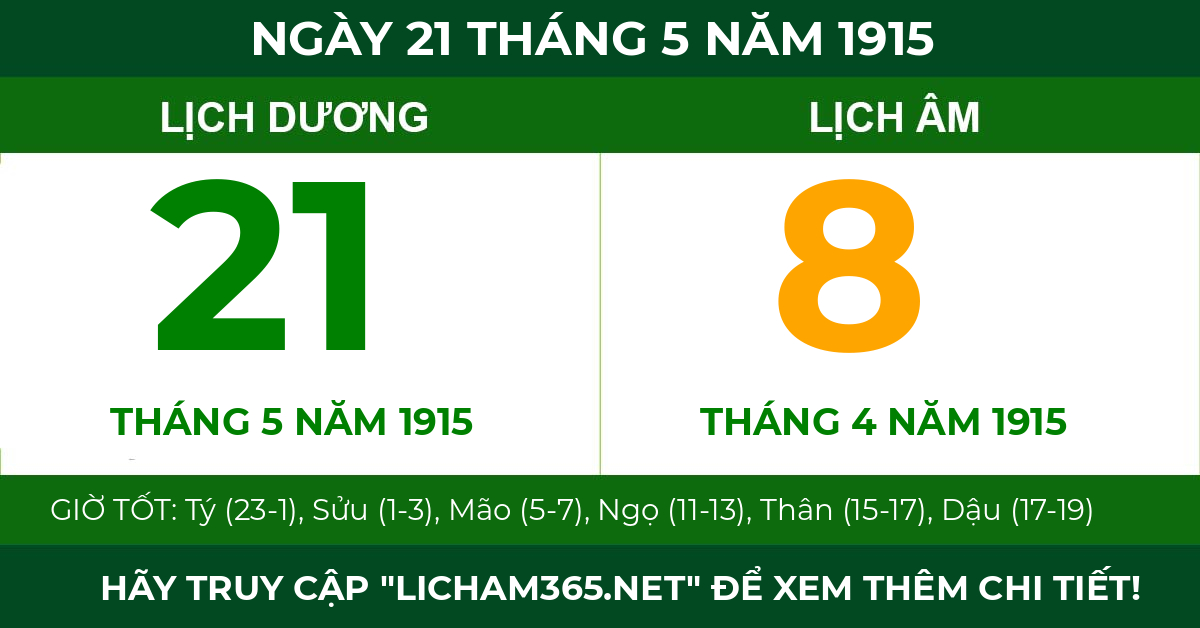 lịch âm ngày 21 tháng 5 năm 1915