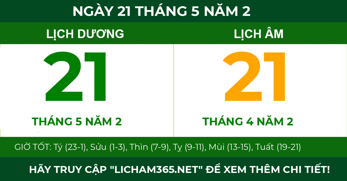 lịch âm ngày 21 tháng 5 năm 2