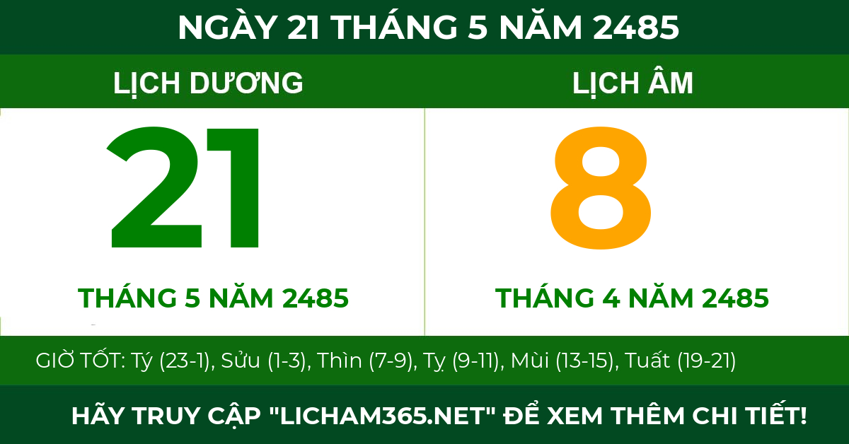 lịch âm ngày 21 tháng 5 năm 2485
