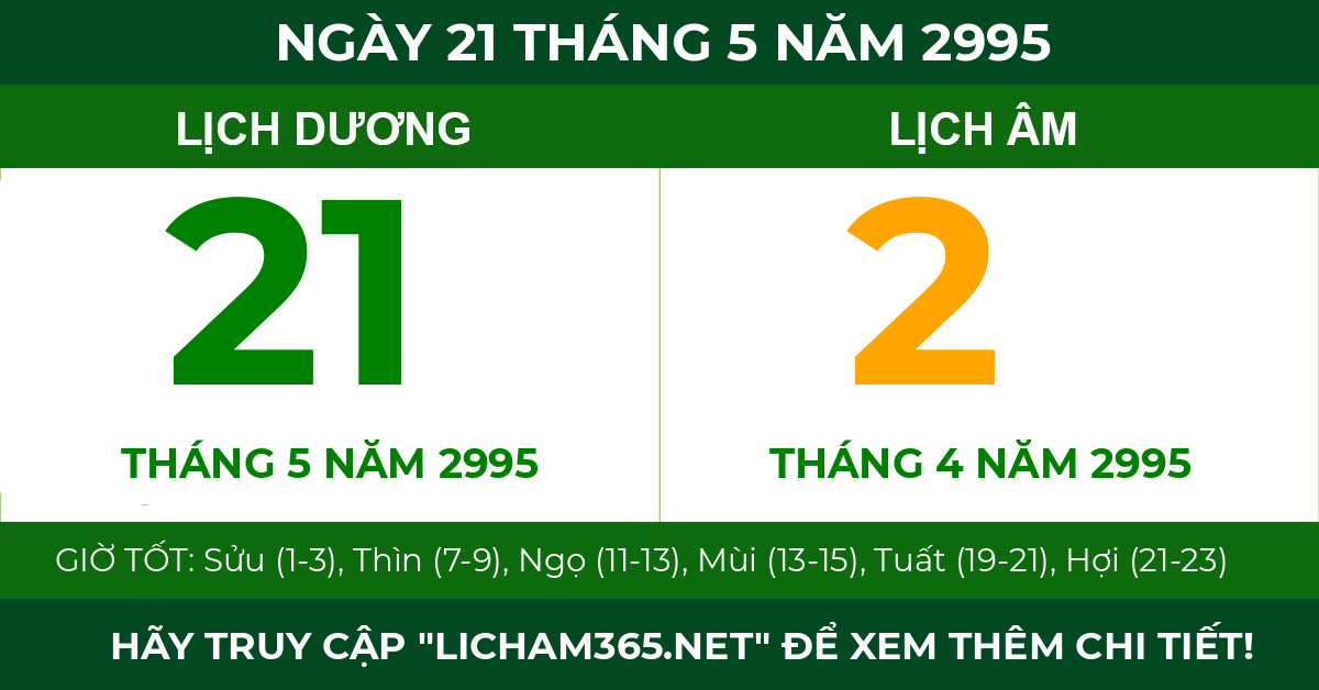 lịch âm ngày 21 tháng 5 năm 2995