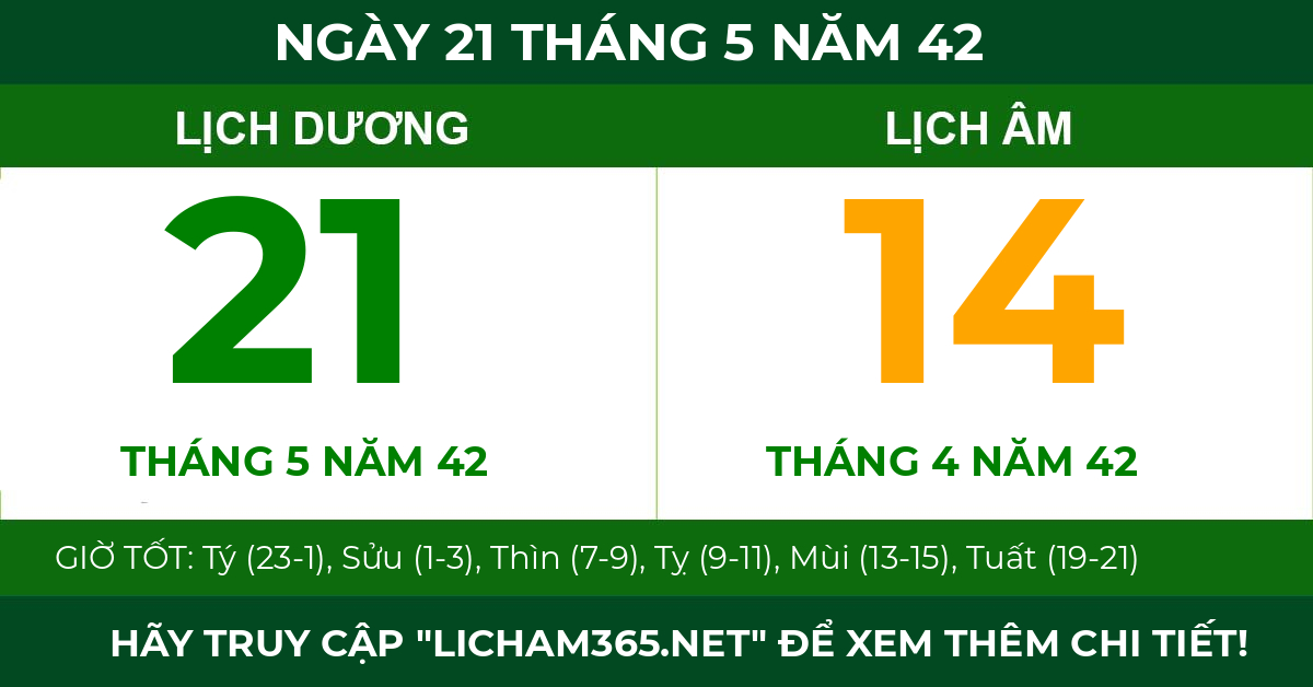 lịch âm ngày 21 tháng 5 năm 42