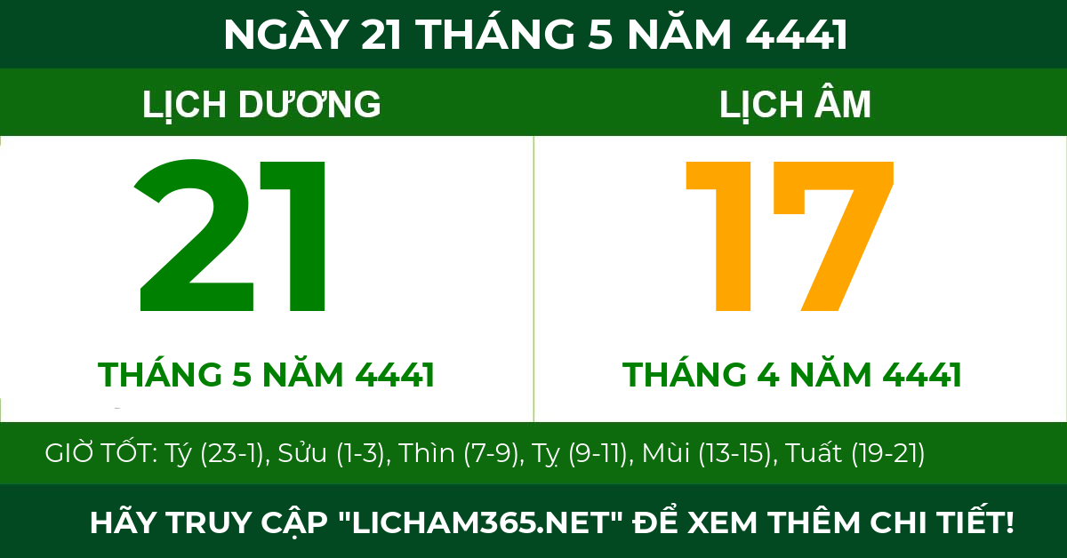 lịch âm ngày 21 tháng 5 năm 4441