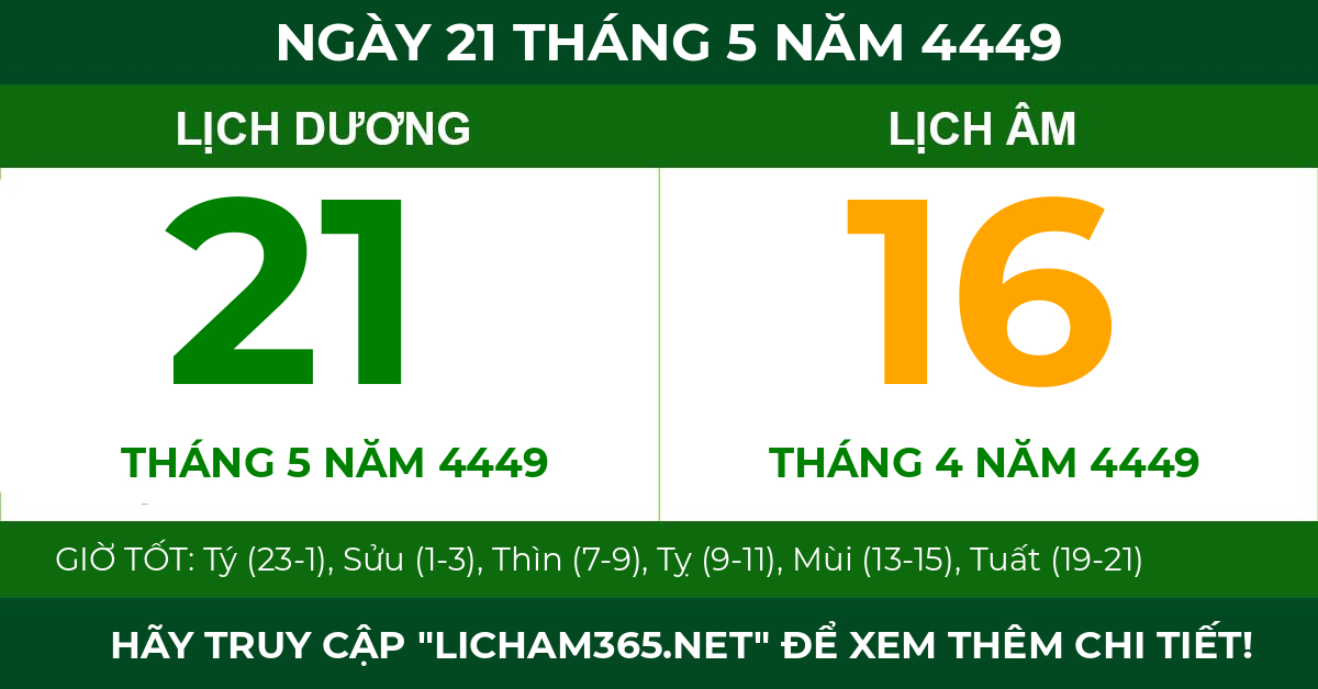 lịch âm ngày 21 tháng 5 năm 4449