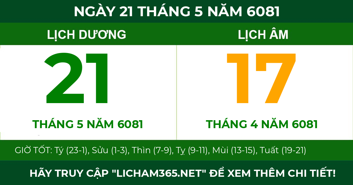 lịch âm ngày 21 tháng 5 năm 6081