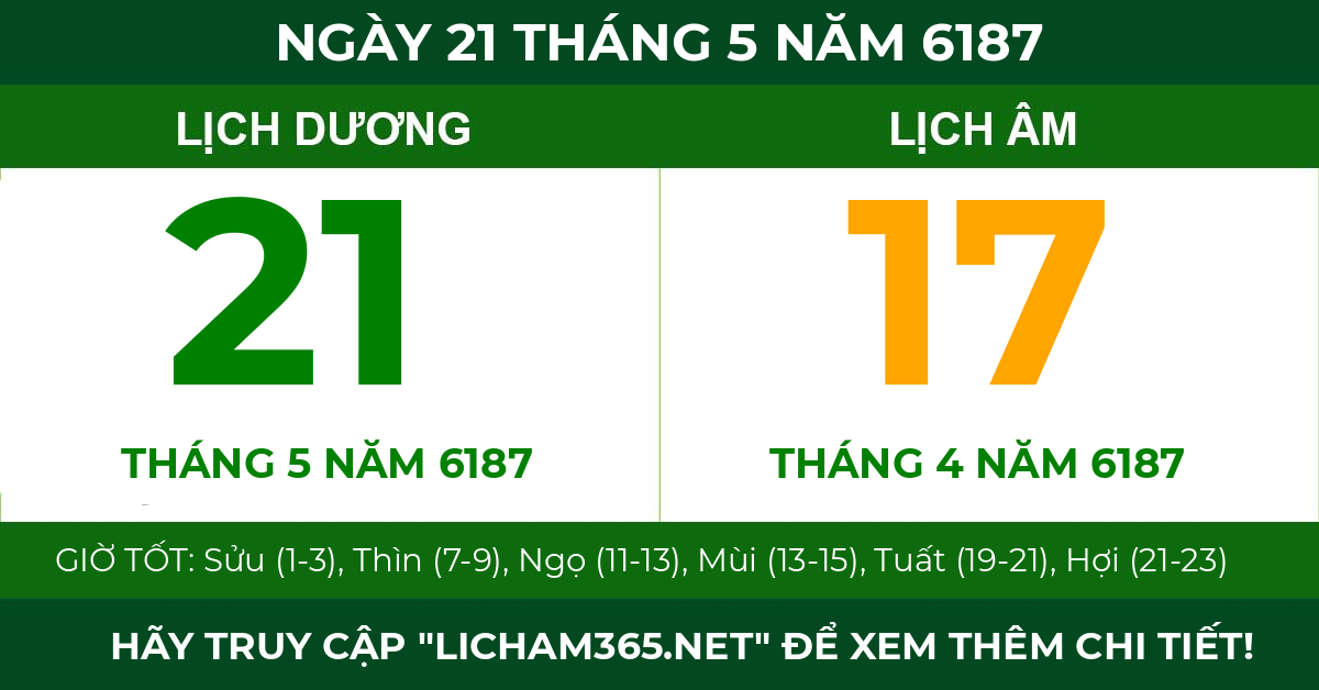 lịch âm ngày 21 tháng 5 năm 6187
