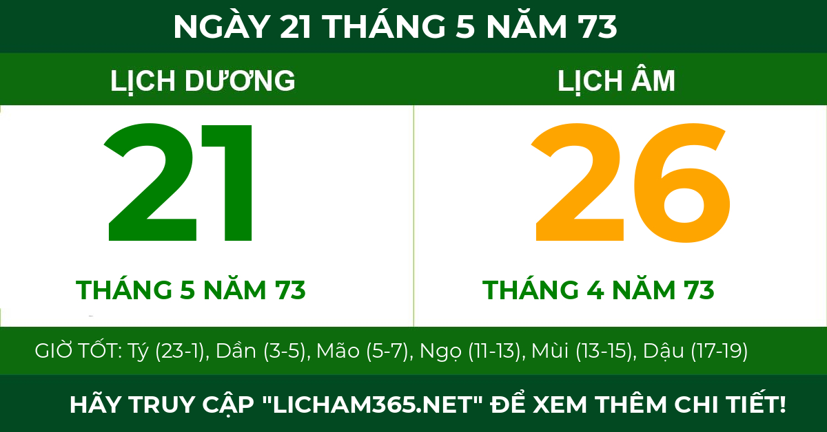 lịch âm ngày 21 tháng 5 năm 73