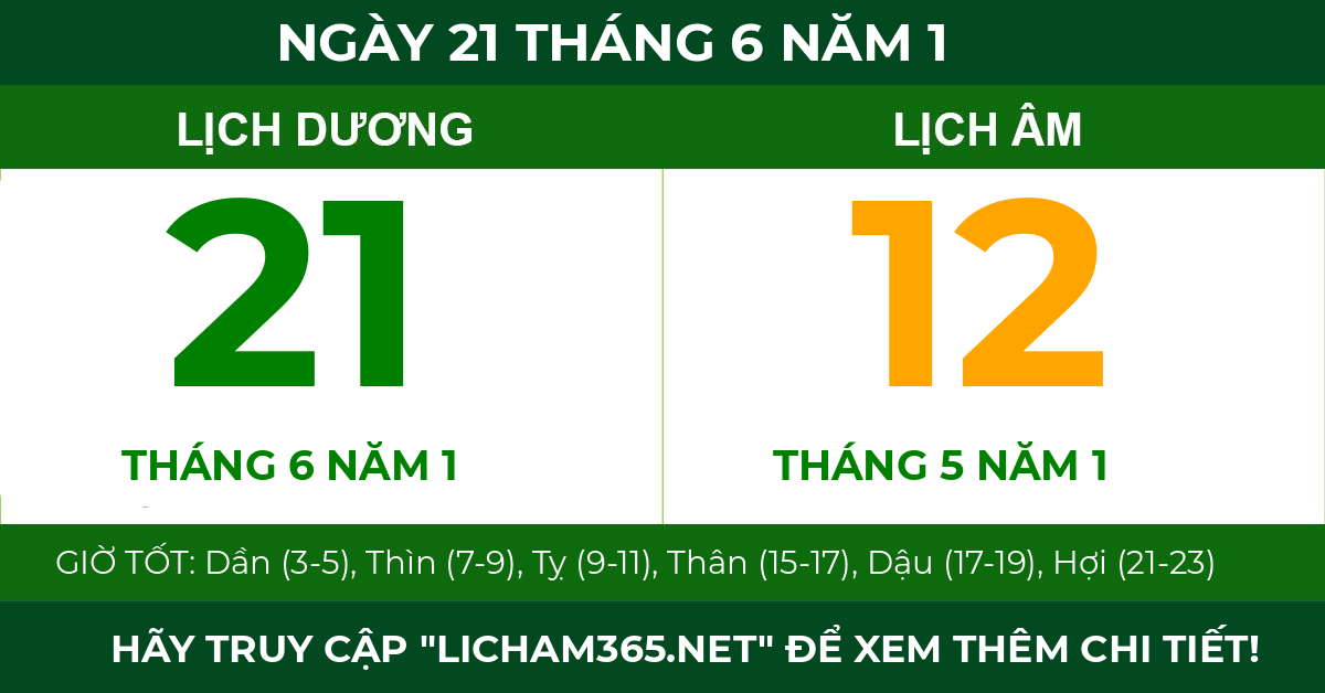 lịch âm ngày 21 tháng 6 năm 1