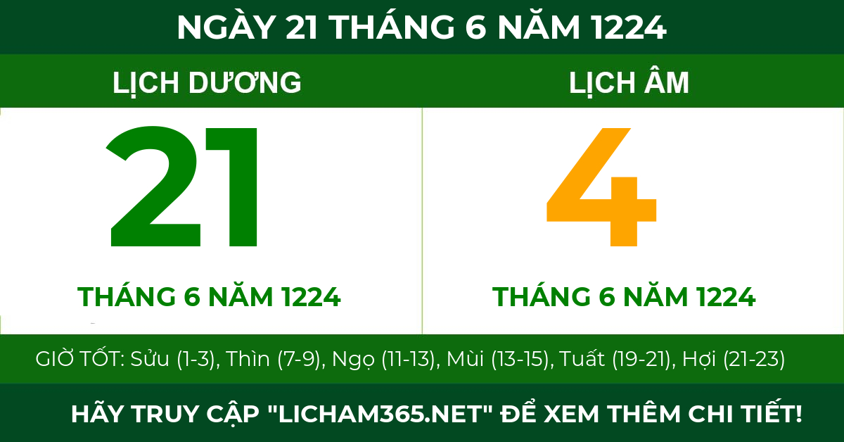 lịch âm ngày 21 tháng 6 năm 1224