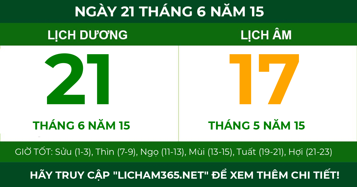lịch âm ngày 21 tháng 6 năm 15