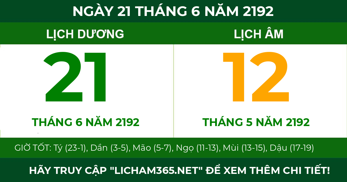 lịch âm ngày 21 tháng 6 năm 2192