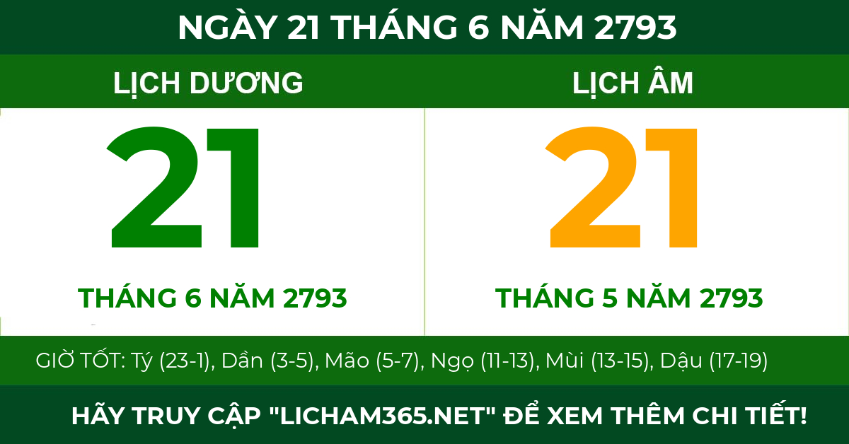 lịch âm ngày 21 tháng 6 năm 2793
