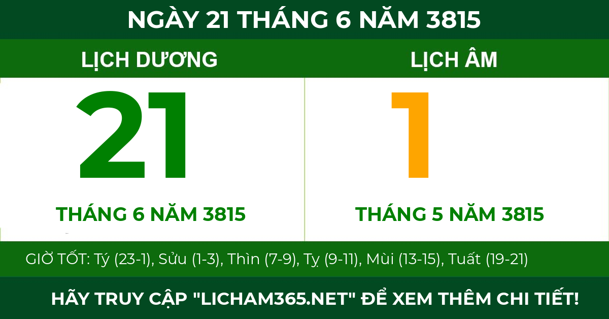 lịch âm ngày 21 tháng 6 năm 3815
