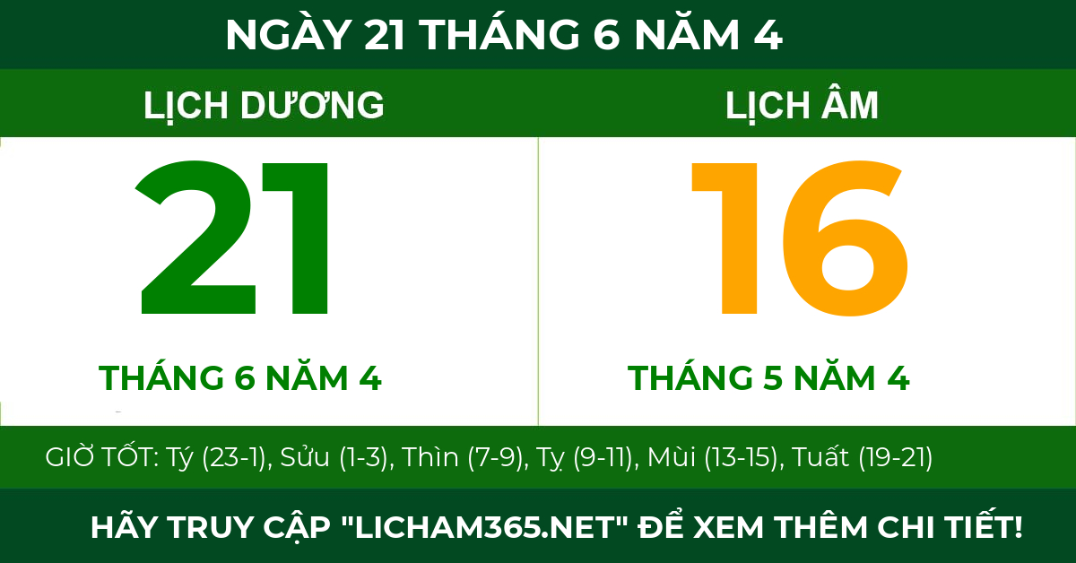 lịch âm ngày 21 tháng 6 năm 4