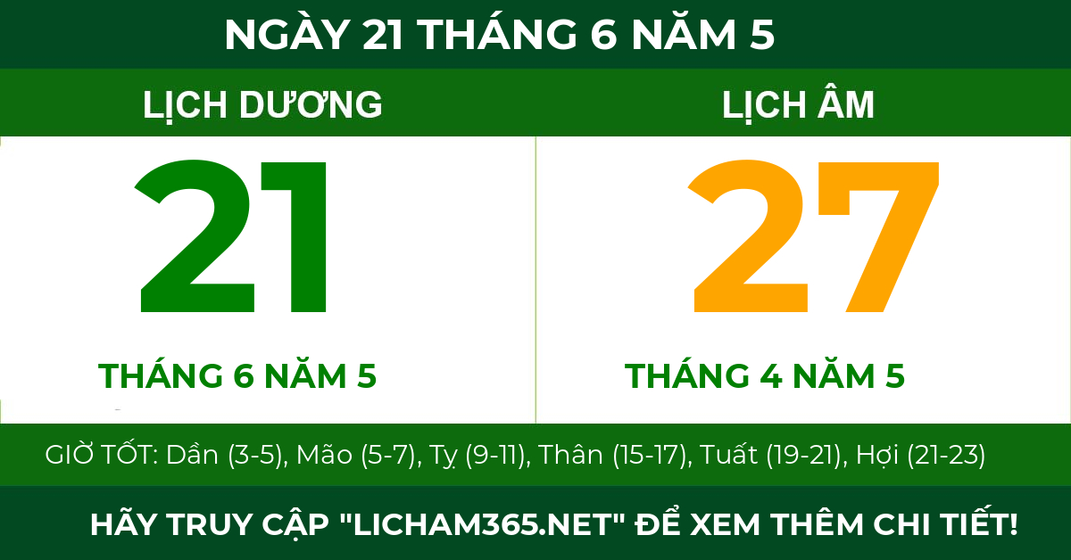lịch âm ngày 21 tháng 6 năm 5