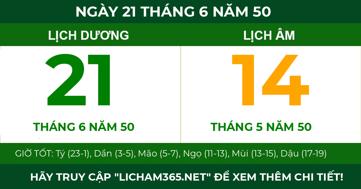 lịch âm ngày 21 tháng 6 năm 50