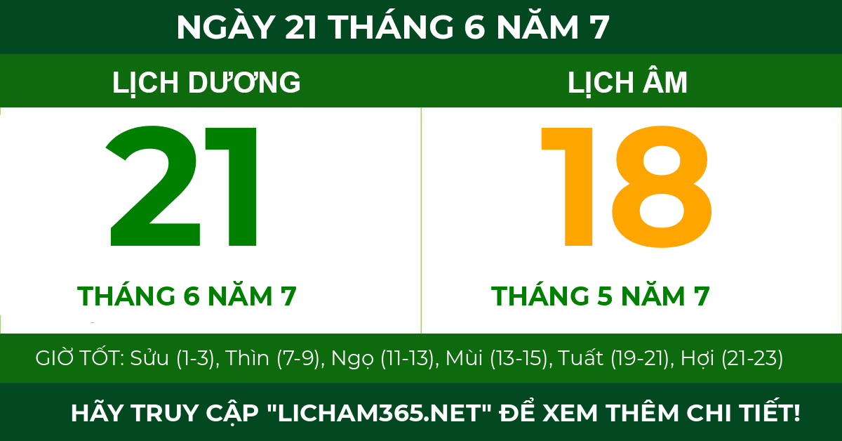 lịch âm ngày 21 tháng 6 năm 7
