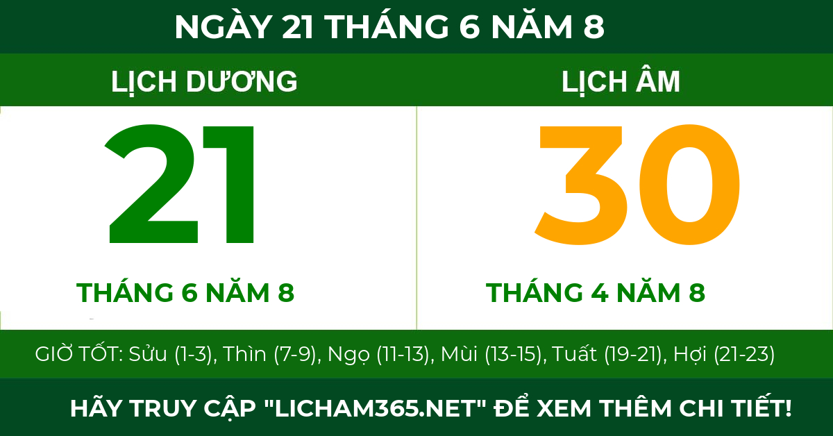 lịch âm ngày 21 tháng 6 năm 8