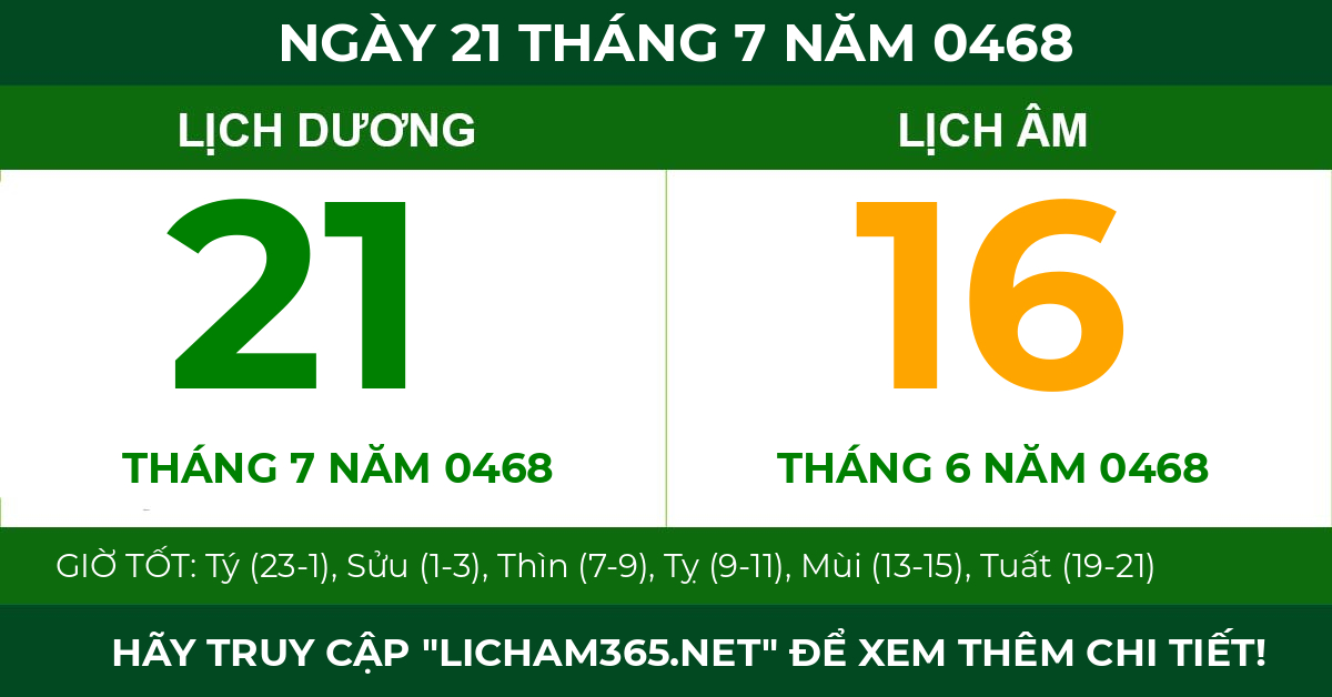lịch âm ngày 21 tháng 7 năm 0468