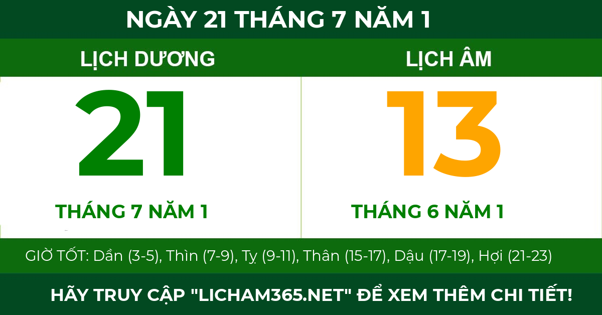 lịch âm ngày 21 tháng 7 năm 1