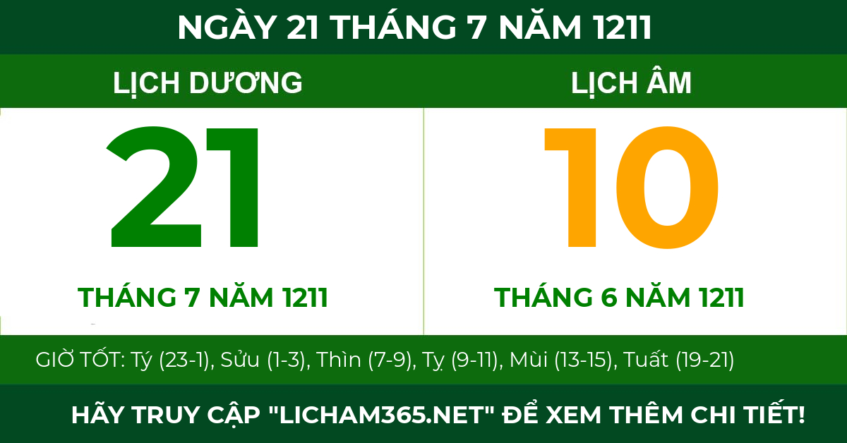 lịch âm ngày 21 tháng 7 năm 1211