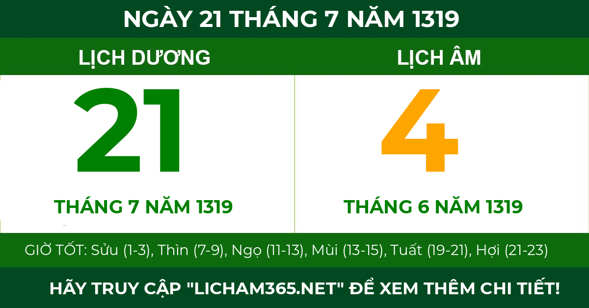 lịch âm ngày 21 tháng 7 năm 1319