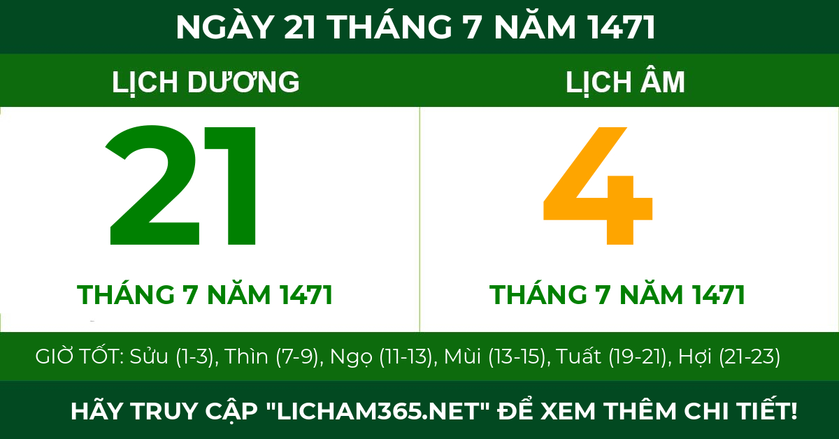 lịch âm ngày 21 tháng 7 năm 1471