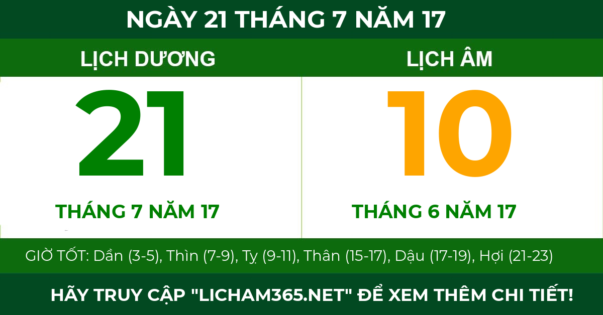lịch âm ngày 21 tháng 7 năm 17