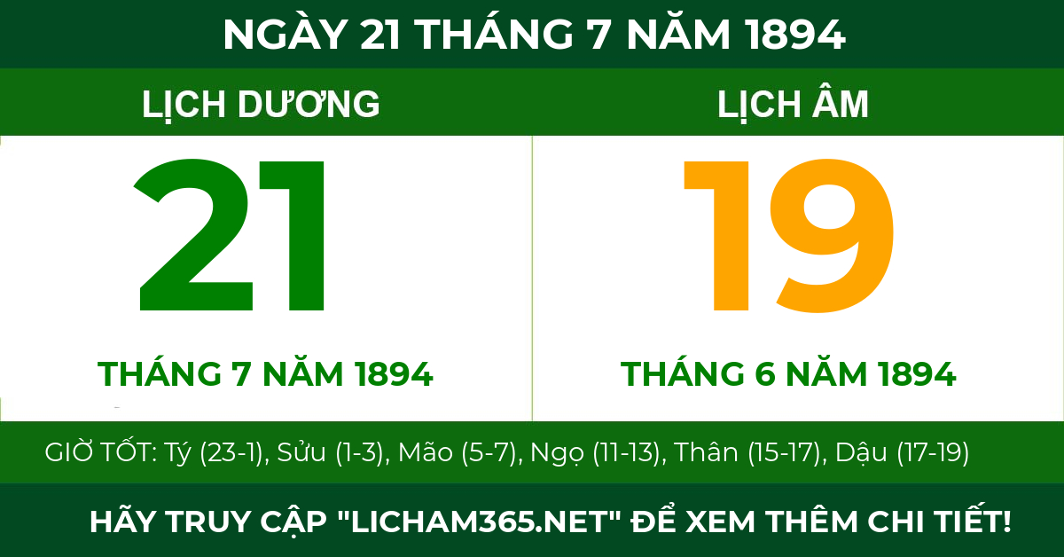 lịch âm ngày 21 tháng 7 năm 1894