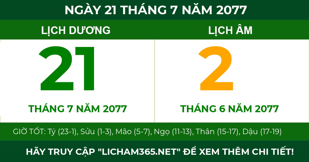 lịch âm ngày 21 tháng 7 năm 2077