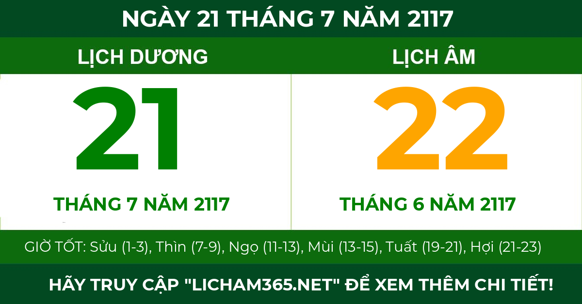 lịch âm ngày 21 tháng 7 năm 2117