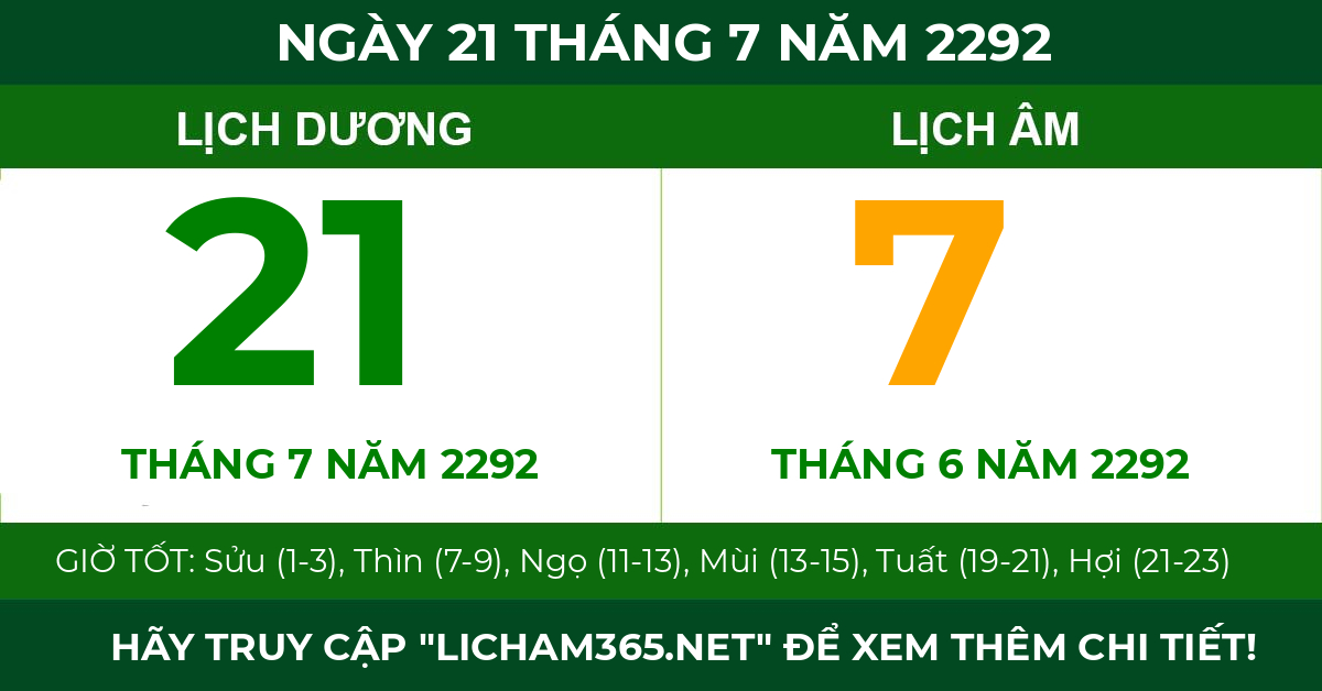 lịch âm ngày 21 tháng 7 năm 2292