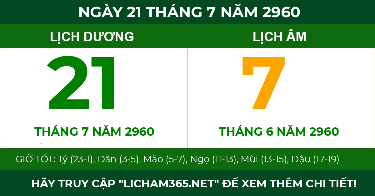 lịch âm ngày 21 tháng 7 năm 2960