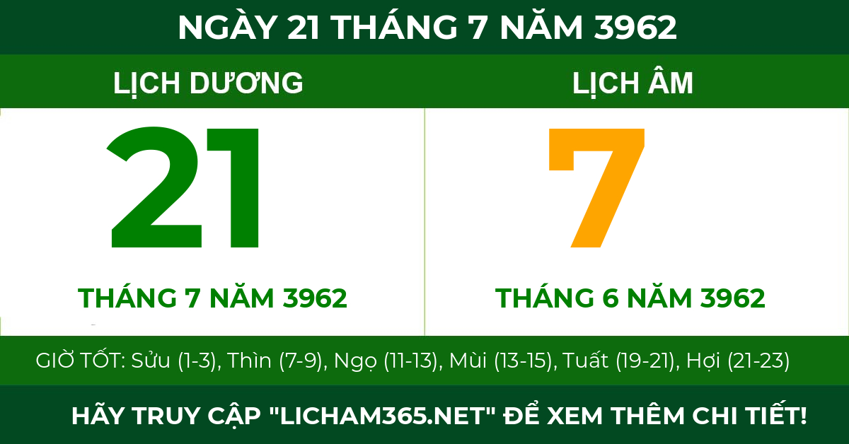 lịch âm ngày 21 tháng 7 năm 3962