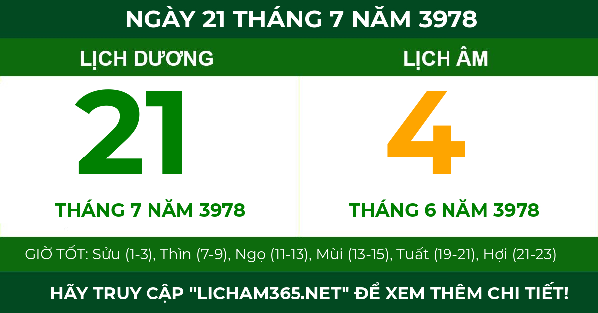 lịch âm ngày 21 tháng 7 năm 3978